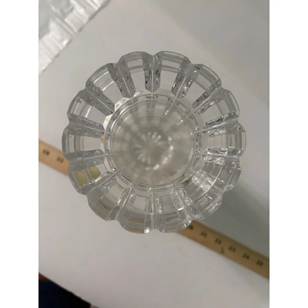 Vintage Cut glass vase with geometric block and vertical line pattern